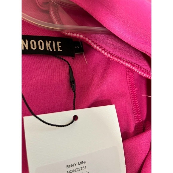 Nookie Dress Envy Mini Neon Pink Size S Deep Plunging Neck Rushed NEW - Picture 7 of 11